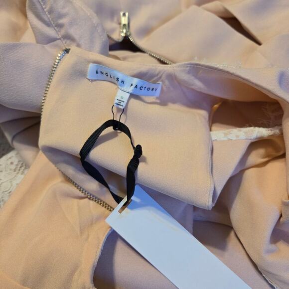 English Factory Dress Pink/Apricot Lace Elegant  Midi Dress Coquette Feminine - Picture 8 of 11